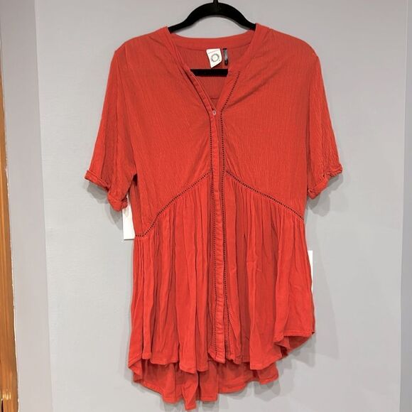 Anthropologie Akemi + Kin Veria Swing Tunic Blouse Top Orange/Rust Size S BIN E - Picture 2 of 5